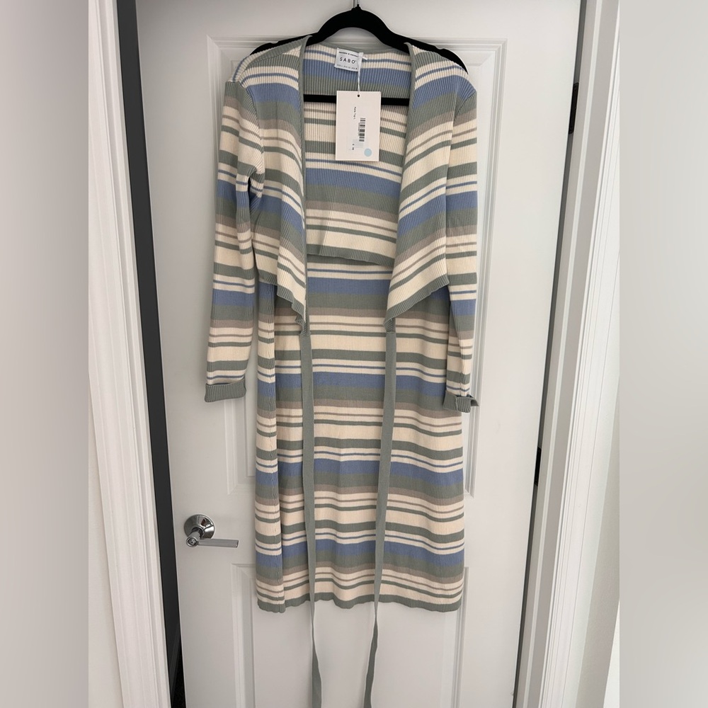 Sabo Skirt Kaila Striped Knit Set NWT Blue Sage White Natural/Breathable Large